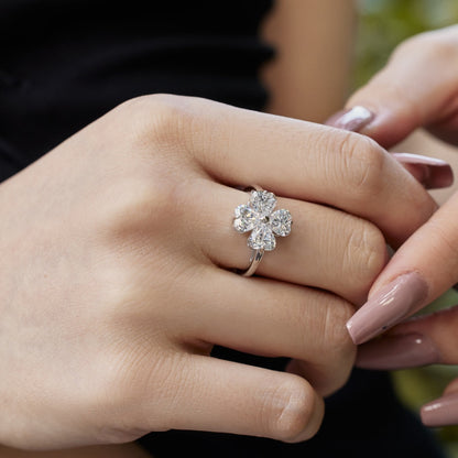 [Echo Fine ]Heart-shaped Four-Leaf Clover Ball Ring
