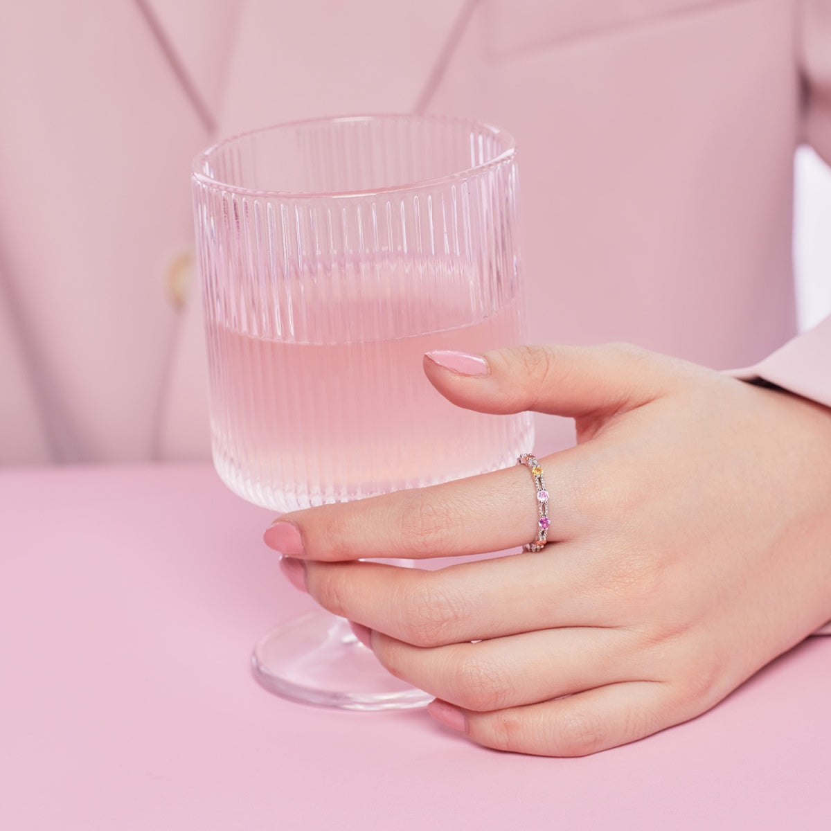 [Echo Fine ]Sparkling Colorful Round Cut Tennis Ring
