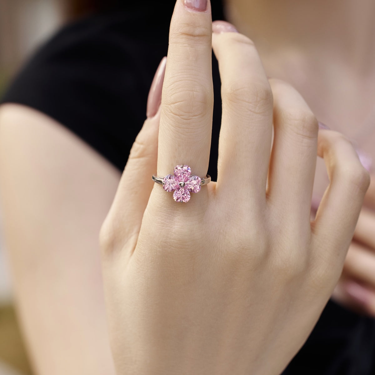 [Echo Fine ]Heart-shaped Four-Leaf Clover Ball Ring