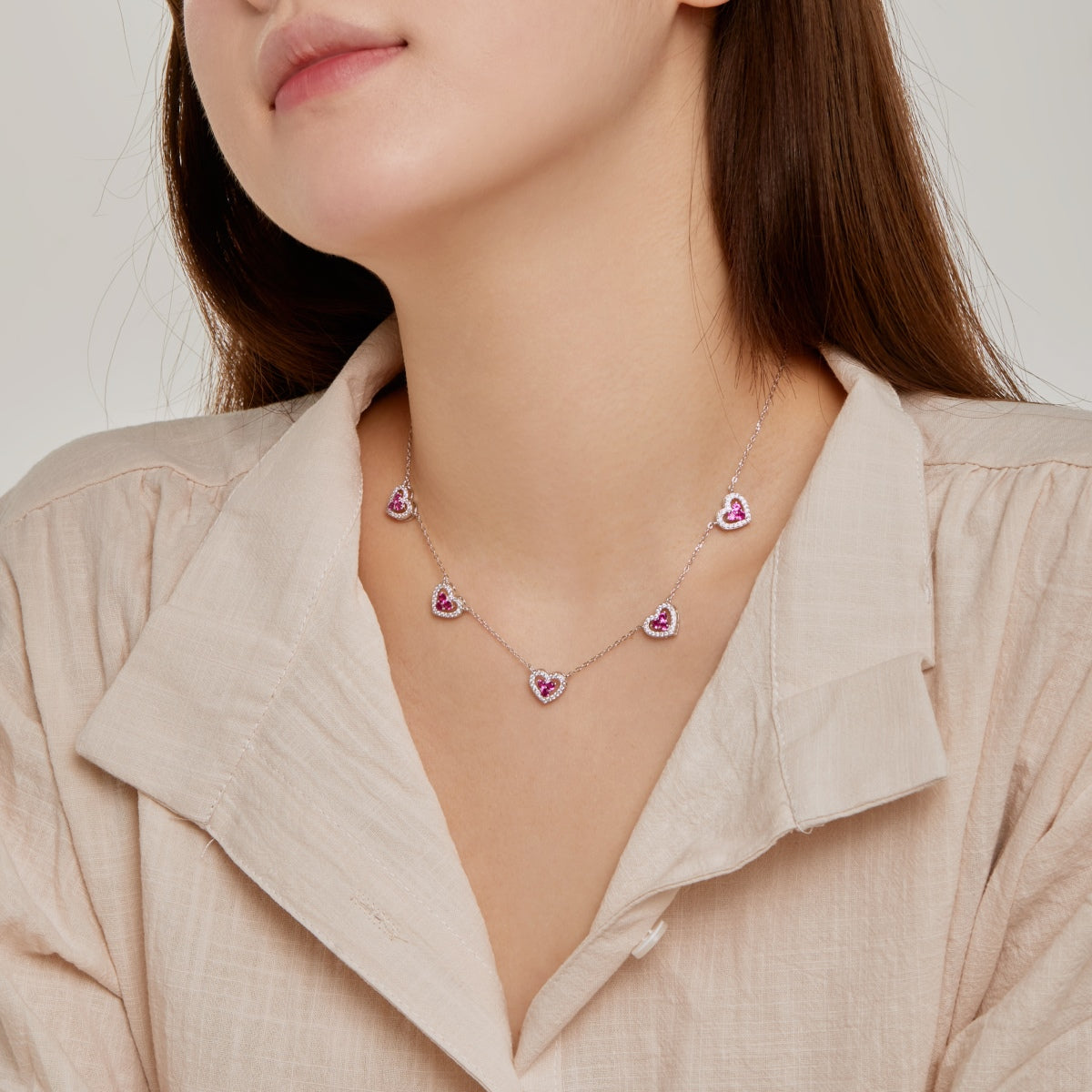 [Echo Fine ]Sparkling Five Heart Necklace