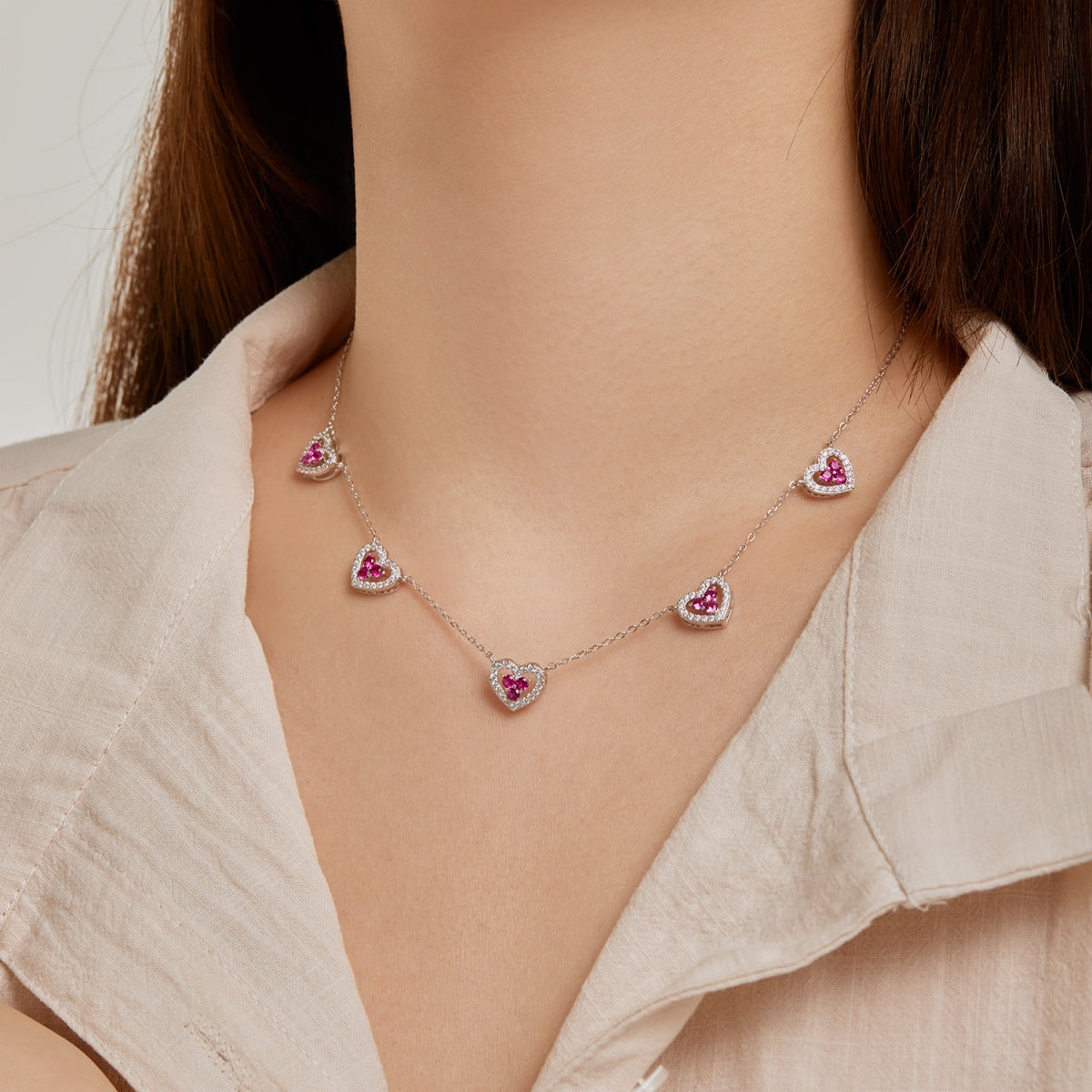 [Echo Fine ]Sparkling Five Heart Necklace
