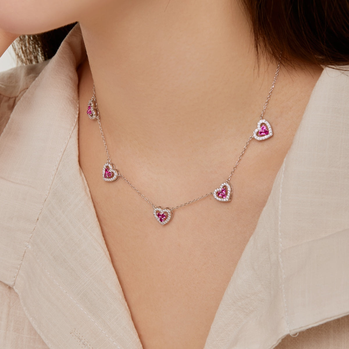 [Echo Fine ]Sparkling Five Heart Necklace