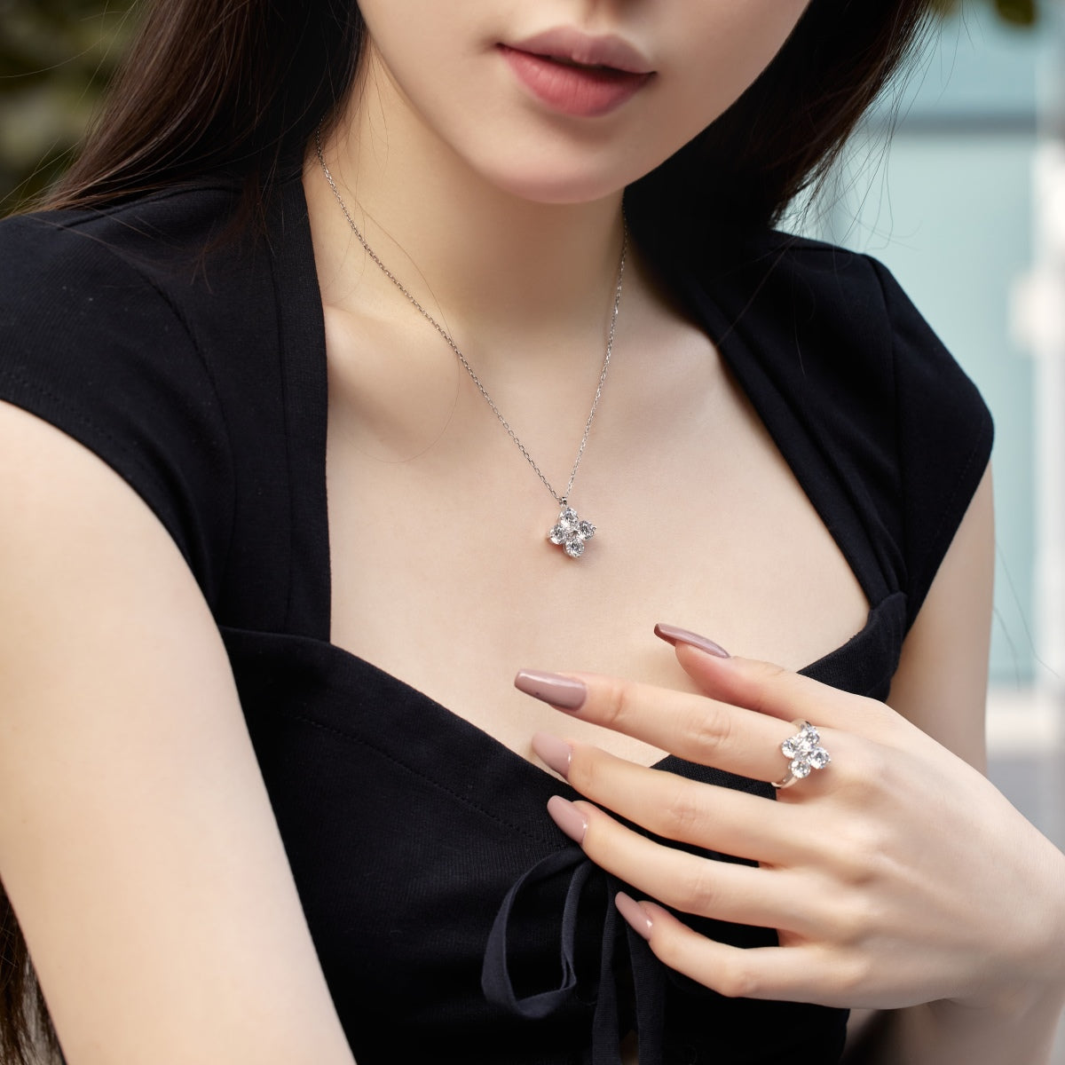 [Echo Fine ]Four-Leaf Clover And Eight-Pointed Star Necklace