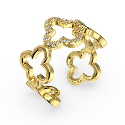 [Echo Fine ]Hollow Design Four-Leaf Clover Flower Shape Ring