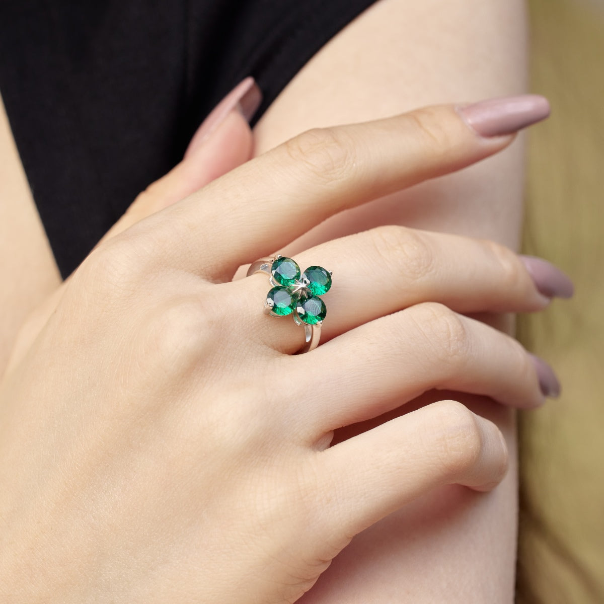 [Echo Fine ]Four-Leaf Clover Eight-Pointed Star Ring