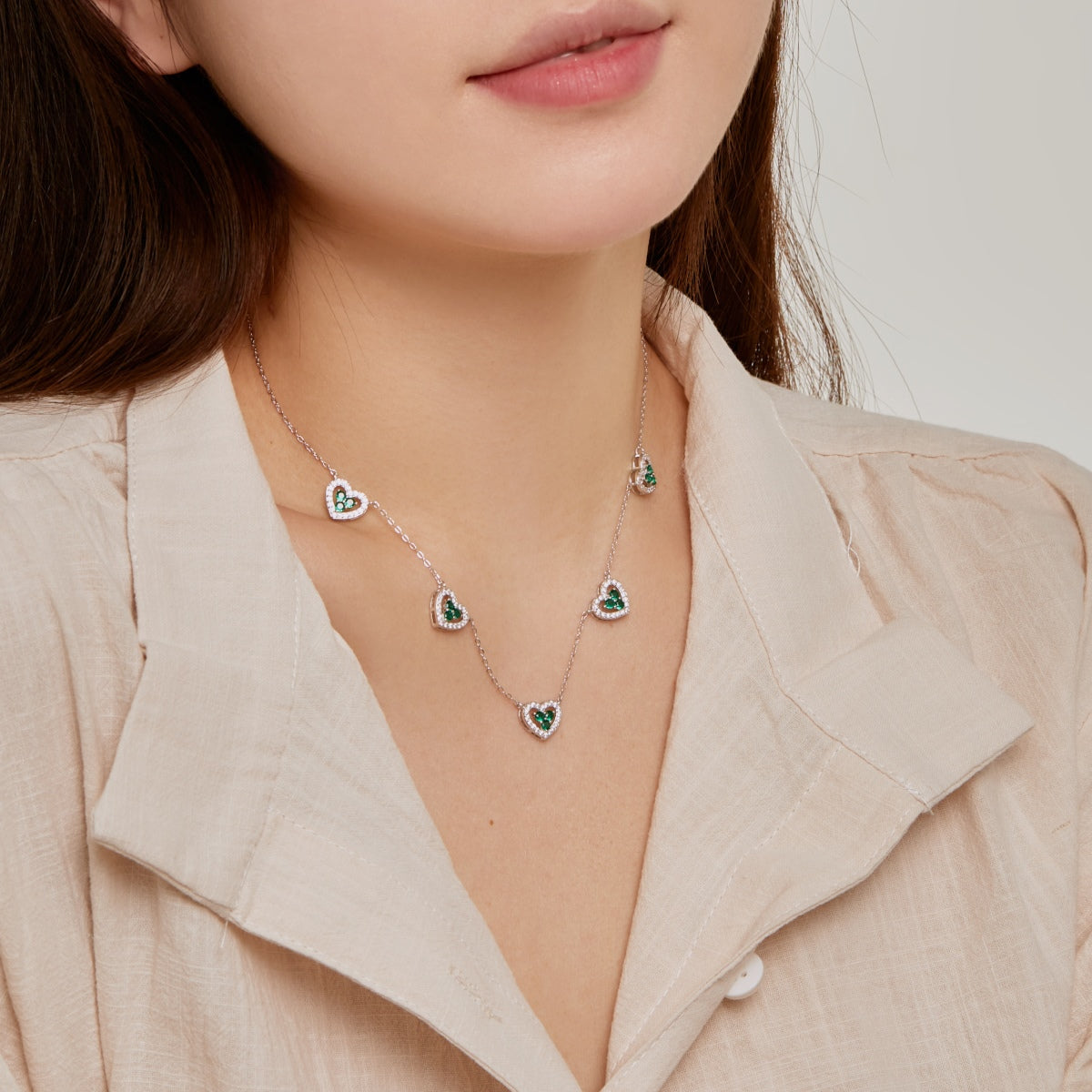 [Echo Fine ]Sparkling Five Heart Necklace