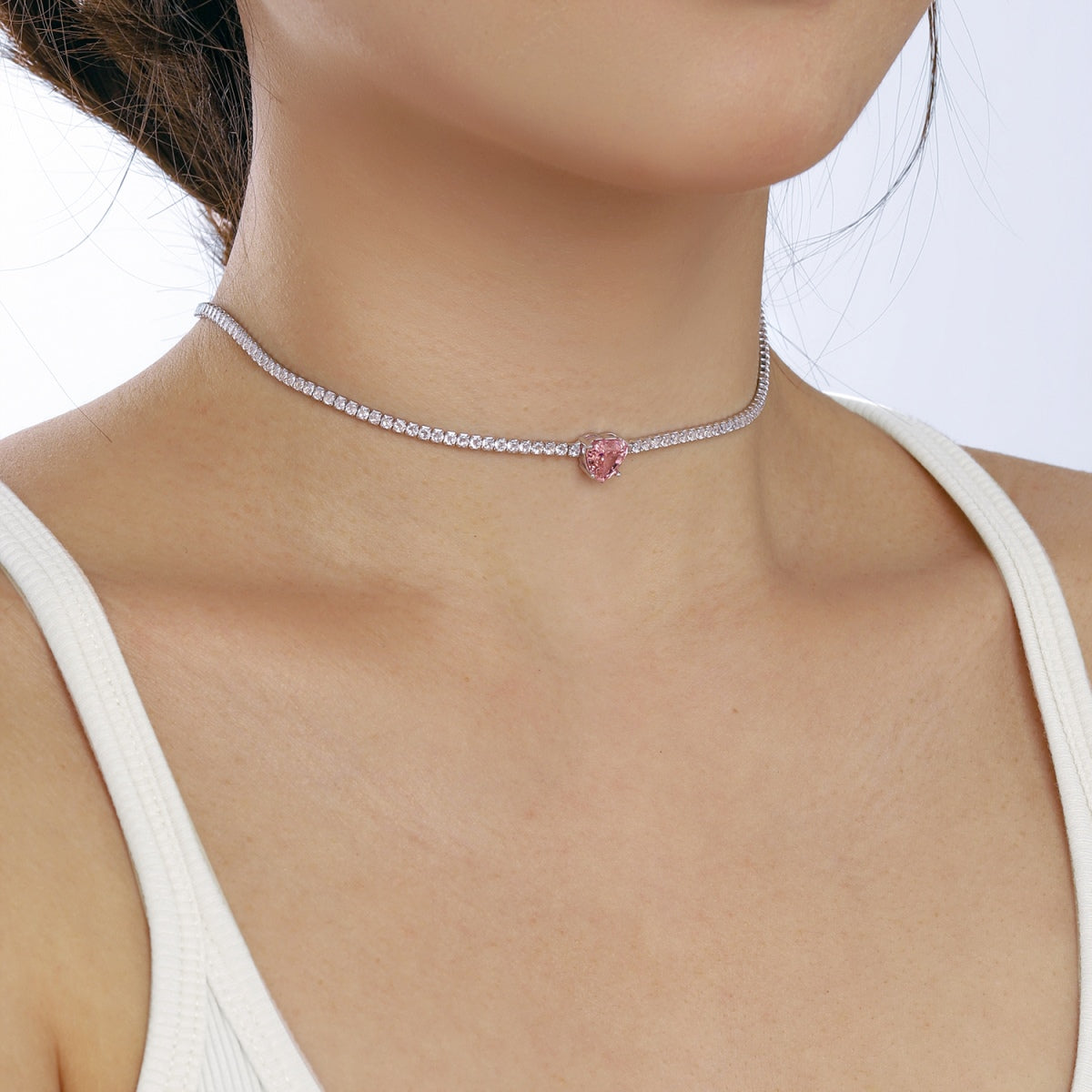 [Echo Fine ]2.0 Carat Sparkling Tennis Heart Cut Necklace