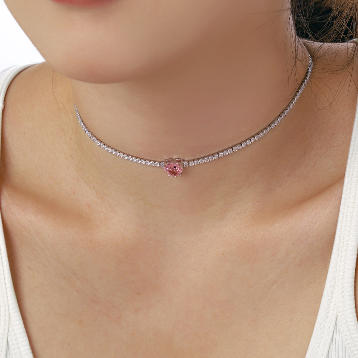 [Echo Fine ]2.0 Carat Sparkling Tennis Heart Cut Necklace