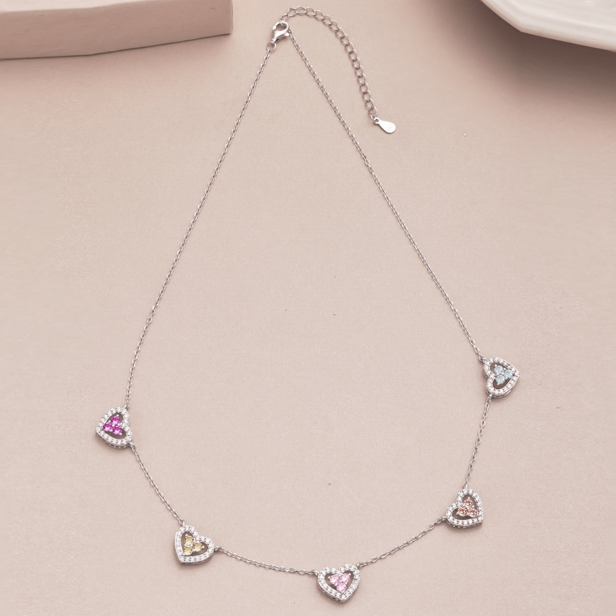 [Echo Fine ]Sparkling Five Heart Necklace