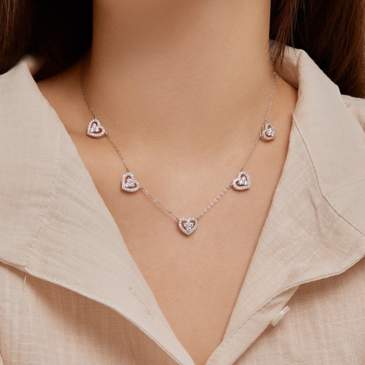 [Echo Fine ]Sparkling Five Heart Necklace