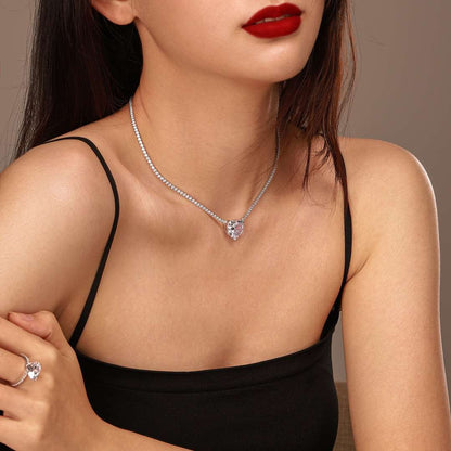 [Echo Fine ]8.0 Carat Versatile Colorful Sweet Heart-Shaped Tennis Necklace