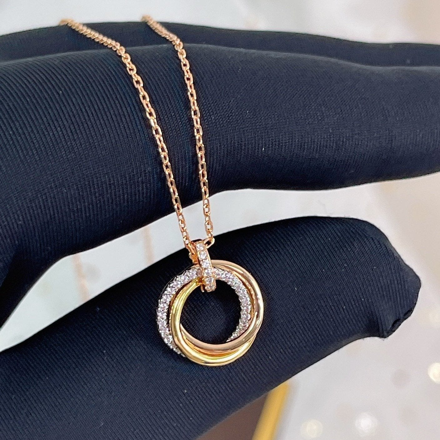 [Echo Fine ]TRINITY NECKLACE SILVER GOLD PINK GOLD DIAMONDS