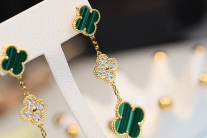 [Echo Fine ]CLOVER EARRINGS GOLD MALACHITE DIAMOND 3 MOTIF