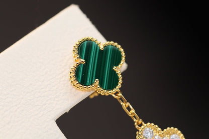 [Echo Fine ]CLOVER EARRINGS GOLD MALACHITE DIAMOND 3 MOTIF