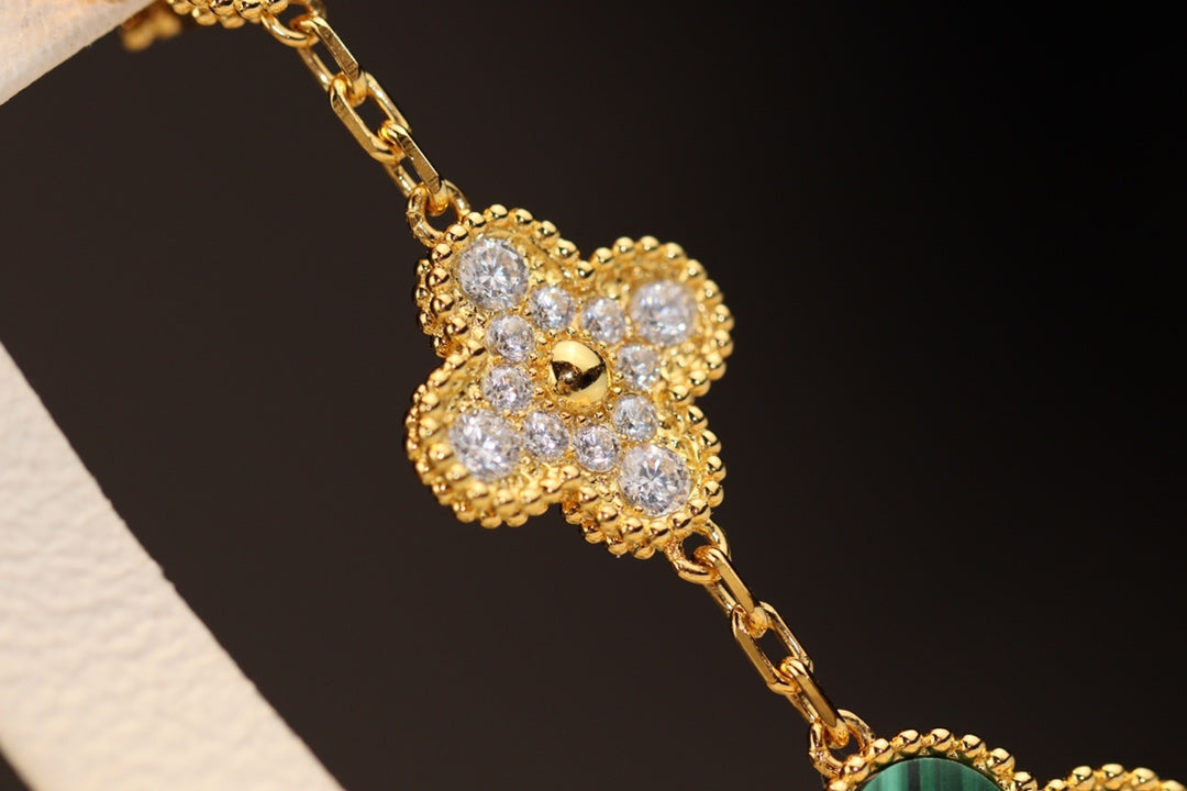 [Echo Fine ]CLOVER EARRINGS GOLD MALACHITE DIAMOND 3 MOTIF