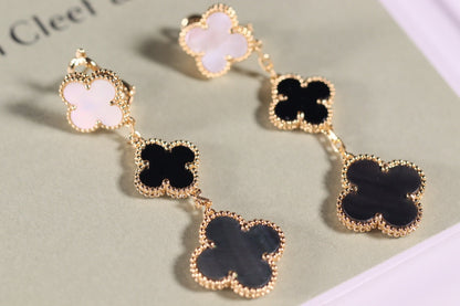 [Echo Fine ]CLOVER EARRINGS GOLD ONYX MOP 3 MOTIF