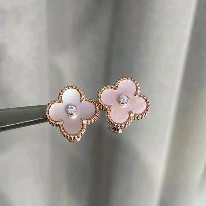 [Echo Fine ]CLOVER MEDIUM 1 MOTIFS  PINK MOP DIAMOND EARRINGS