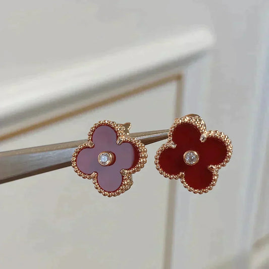 [Echo Fine ]CLOVER MEDIUM 1 MOTIFS CARNELIAN  DIAMOND earrings