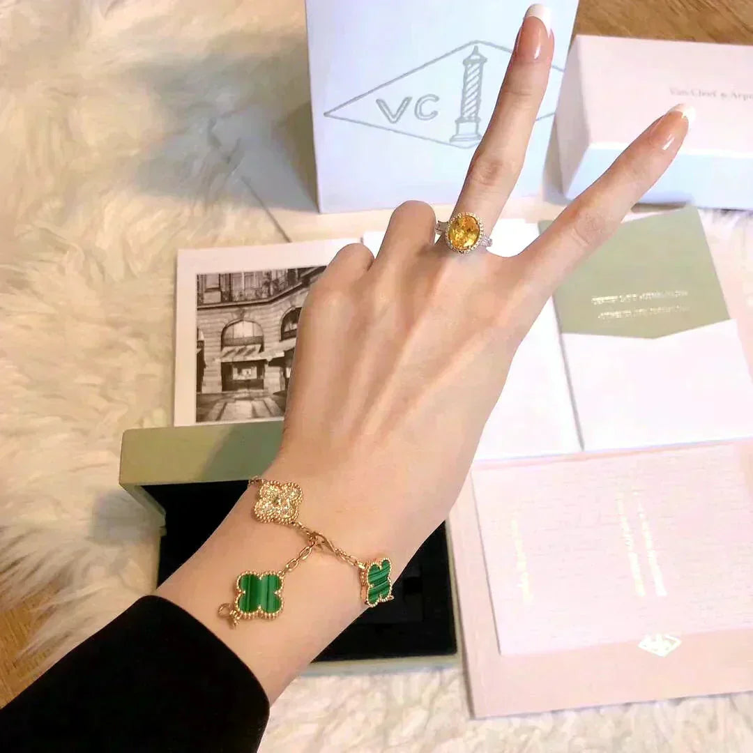 [Echo Fine ]CLOVER  5 MOTIF MALACHITE DIAMOND BRACELET