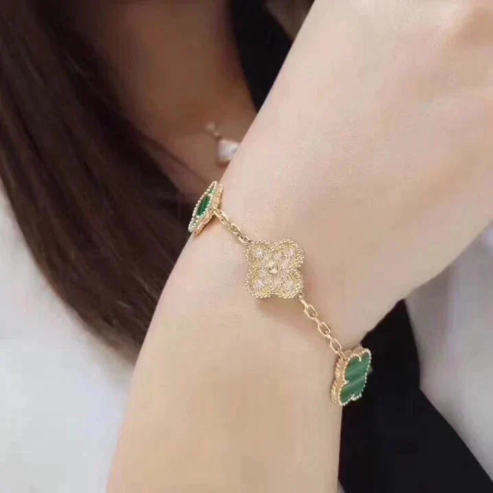 [Echo Fine ]CLOVER  5 MOTIF MALACHITE DIAMOND BRACELET
