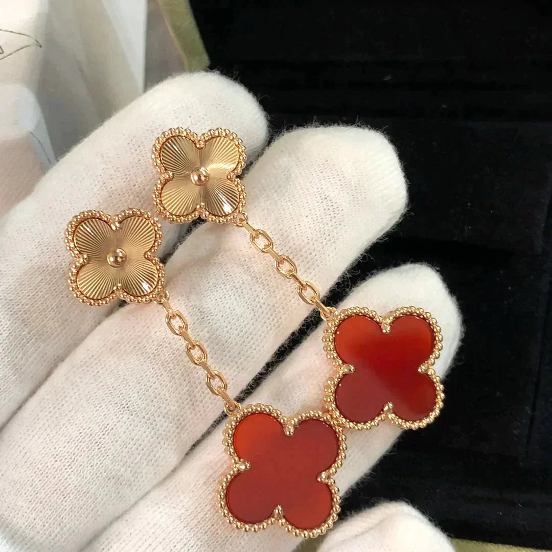 [Echo Fine ]CLOVER 2 MOTIF  LASER CARNELIAN EARRINGS