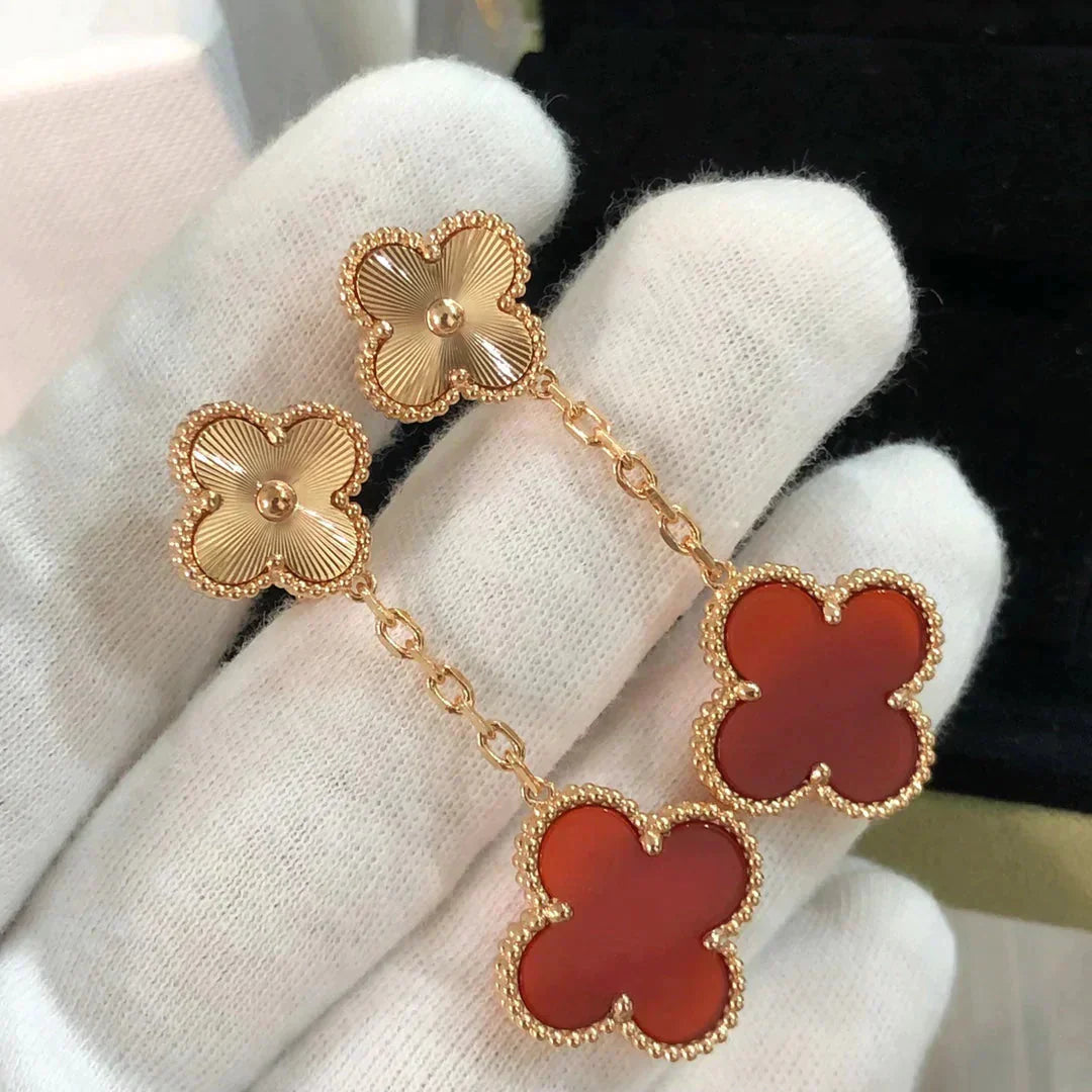 [Echo Fine ]CLOVER 2 MOTIF  LASER CARNELIAN EARRINGS