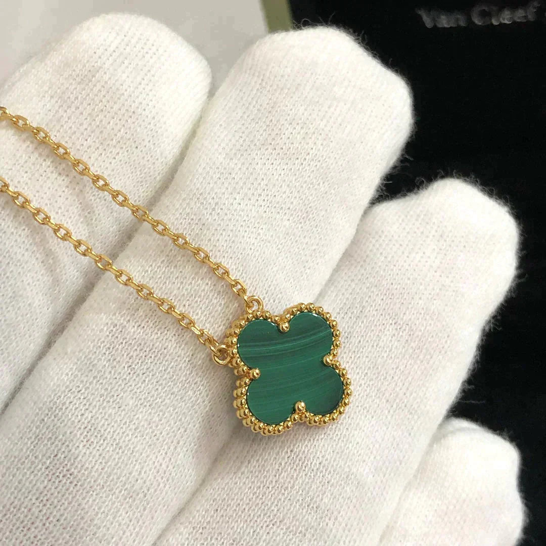 [Echo Fine ]CLOVER 15MM MALACHITE SINGLE FLOWER  NECKLACE