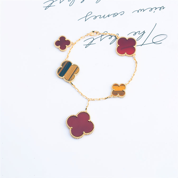 [Echo Fine ]CLOVER BRACELET 5 MOTIFS CARNELIAN TIGER EYE