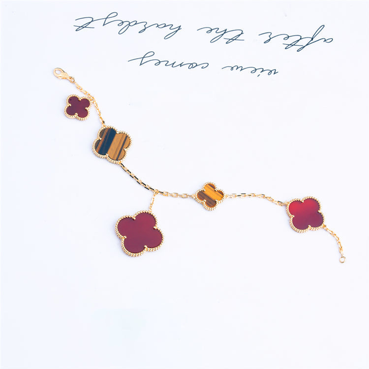 [Echo Fine ]CLOVER BRACELET 5 MOTIFS CARNELIAN TIGER EYE