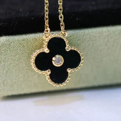 [Echo Fine ]CLOVER 15MM DIAMOND ONYX NECKLACE
