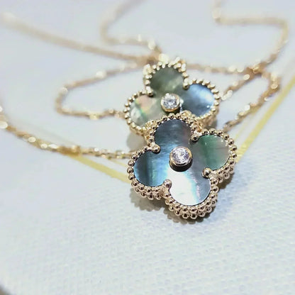 [Echo Fine ]CLOVER 15MM DIAMOND AND MOTHER-OF-GREY NECKLACE