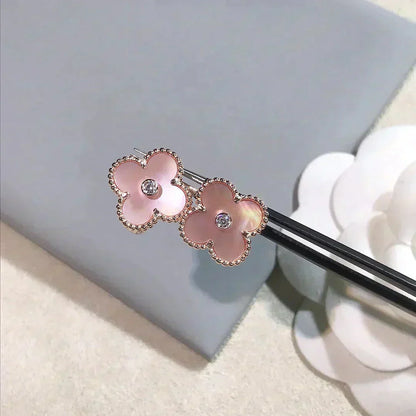 [Echo Fine ]CLOVER MEDIUM 1 MOTIFS  PINK MOP DIAMOND EARRINGS