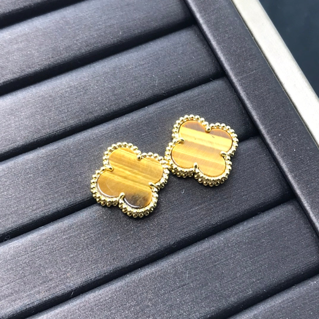 [Echo Fine ]CLOVER MEDIUM 1 MOTIFS TIGER EYE EARRINGS