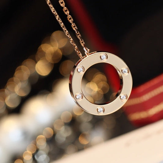 [Echo Fine ]LOVE NECKLACE 16MM 6 DIAMONDS PINK GOLD