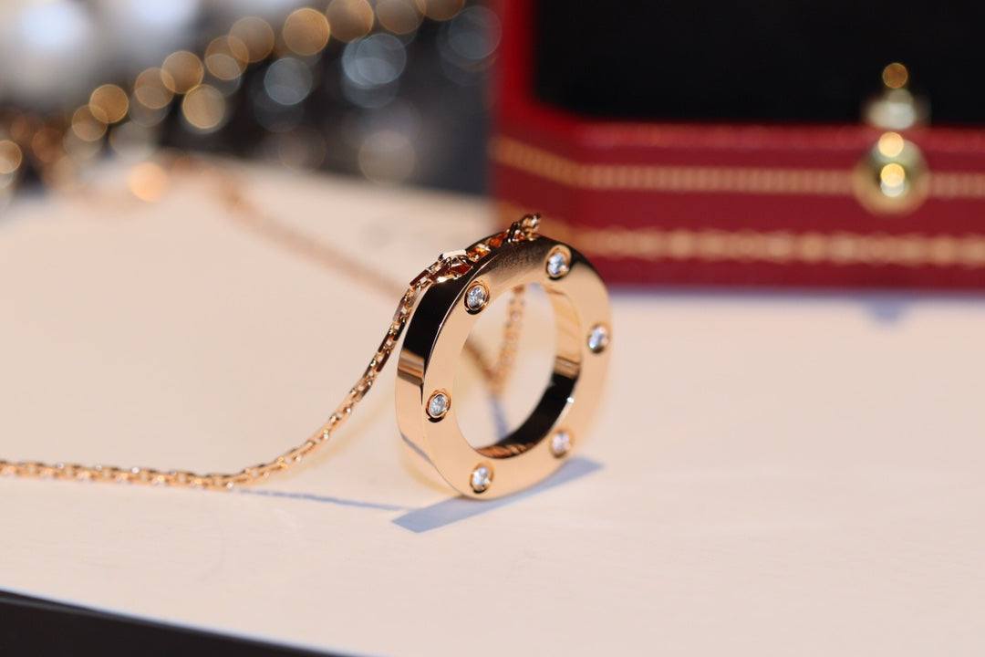 [Echo Fine ]LOVE NECKLACE 16MM 6 DIAMONDS PINK GOLD