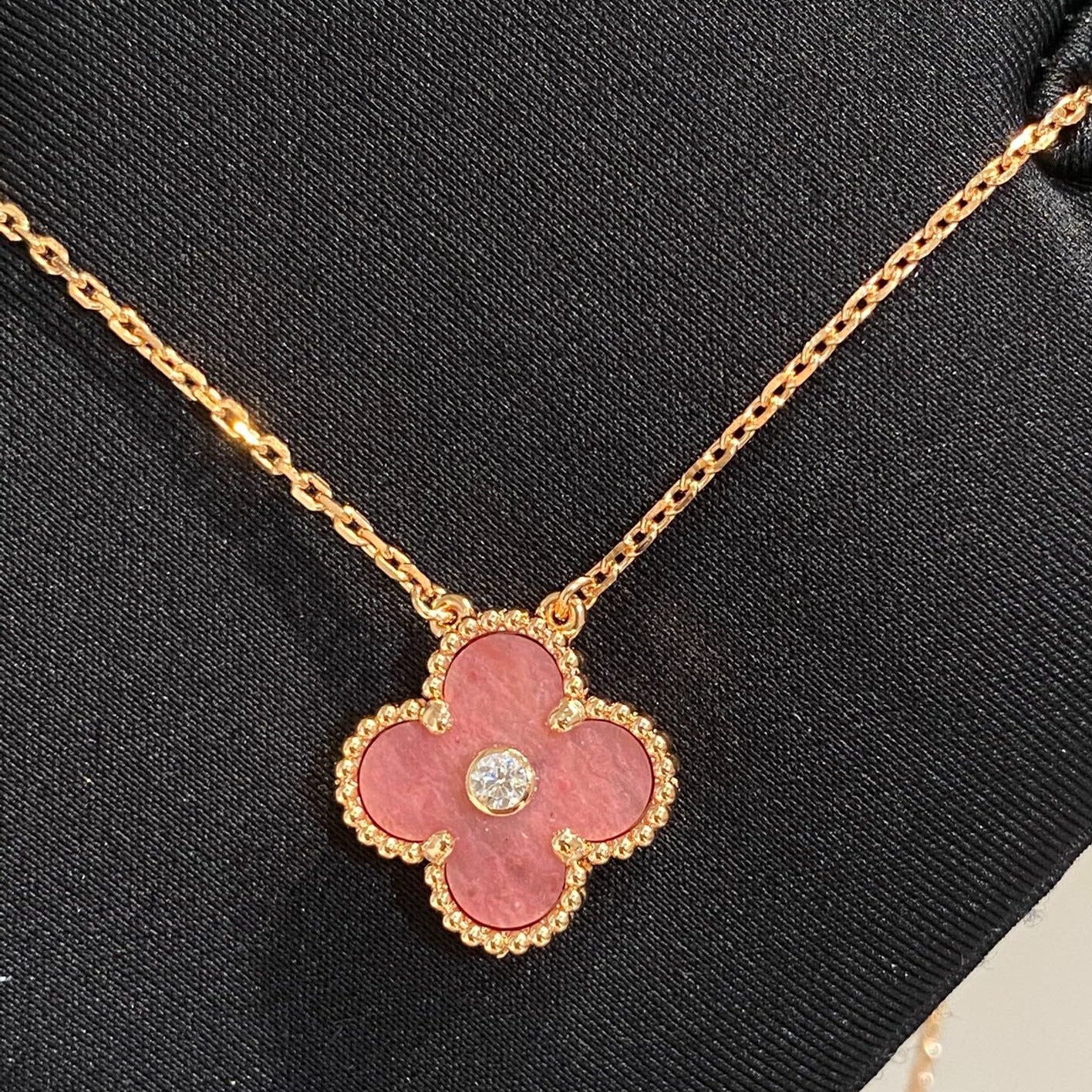 [Echo Fine ]CLOVER 15MM DIAMOND RHODONITE NECKLACE