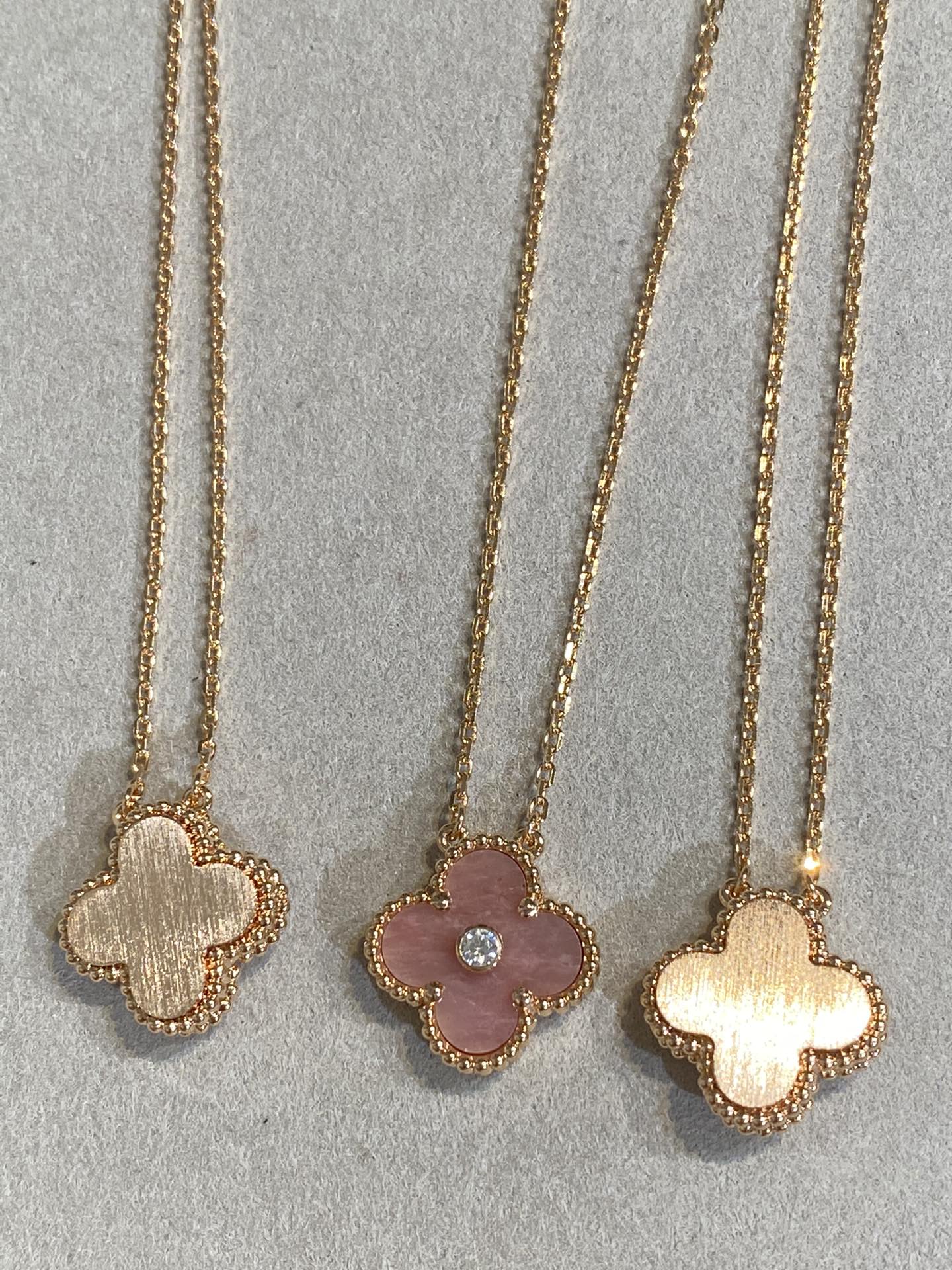 [Echo Fine ]CLOVER 15MM DIAMOND RHODONITE NECKLACE