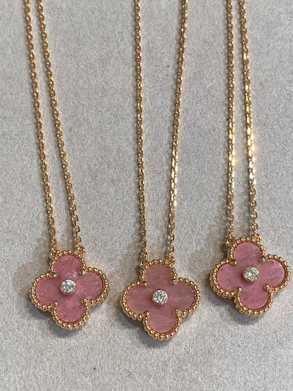 [Echo Fine ]CLOVER 15MM DIAMOND RHODONITE NECKLACE