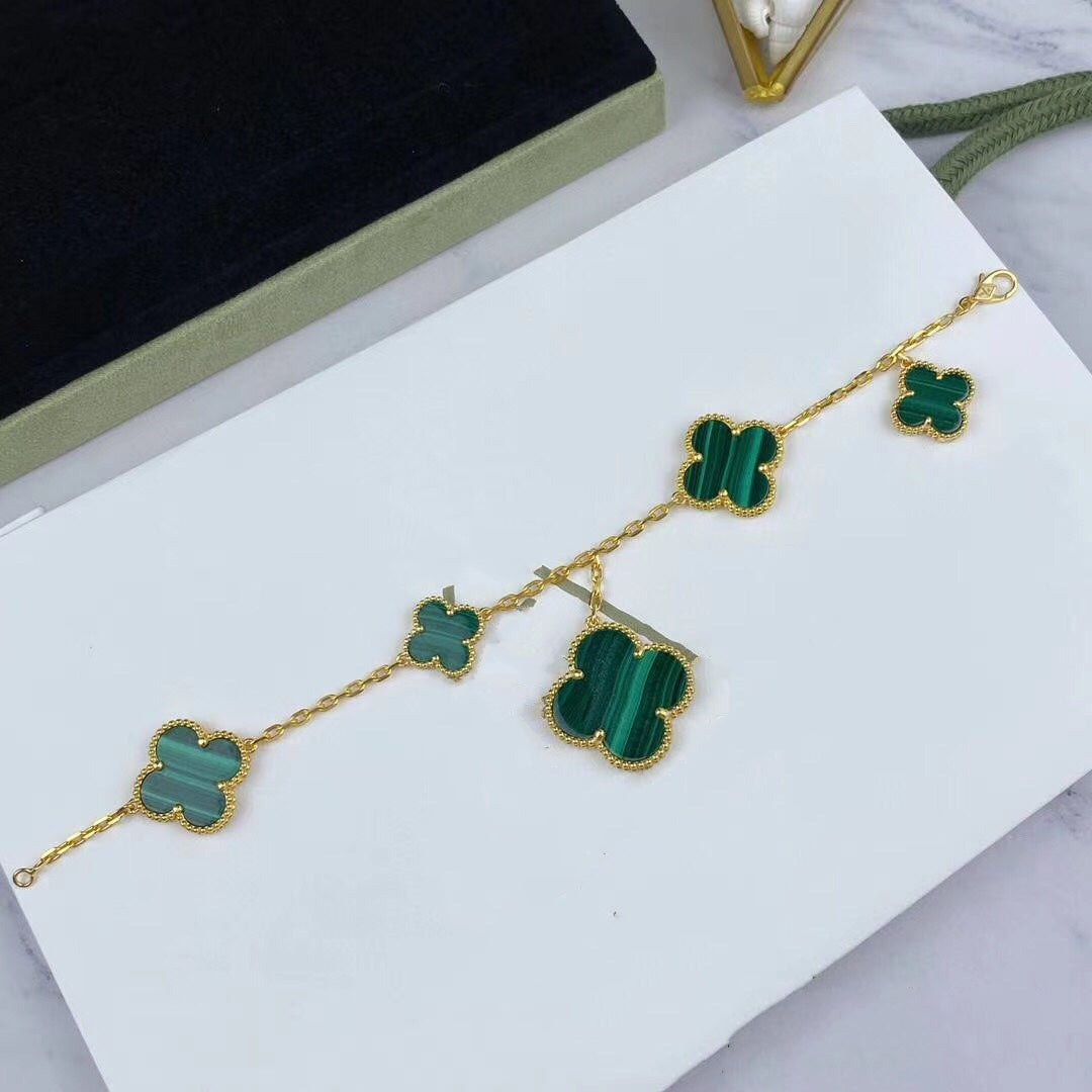 [Echo Fine ]MAGIC CLOVER MALACHITE GOLD BRACELET 5 MOTIFS