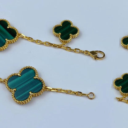 [Echo Fine ]MAGIC CLOVER MALACHITE GOLD BRACELET 5 MOTIFS