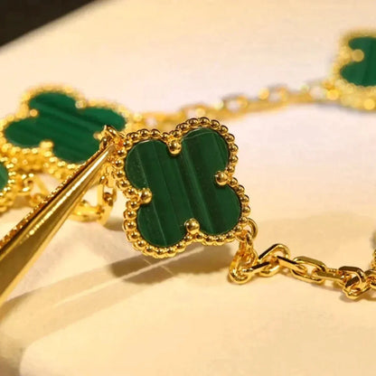 [Echo Fine ]CLOVER 5 MOTIFS MALACHITE BRACELET