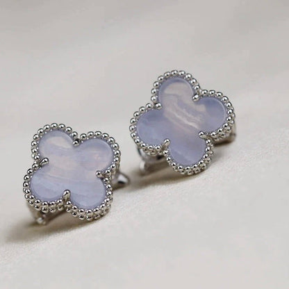 [Echo Fine ]CLOVER MEDIUM 1 MOTIFS  WHITE MOP EARRINGS SILVER