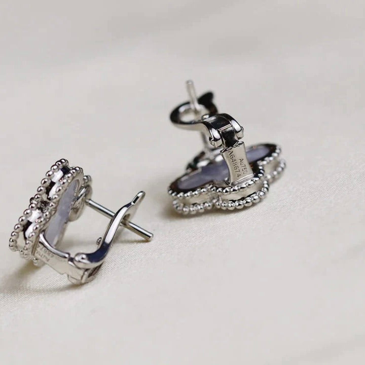 [Echo Fine ]CLOVER MEDIUM 1 MOTIFS  WHITE MOP EARRINGS SILVER