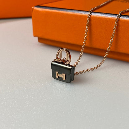 [Echo Fine ]CONSTANCE BLACK PEDANT PINK GOLD NECKLACE
