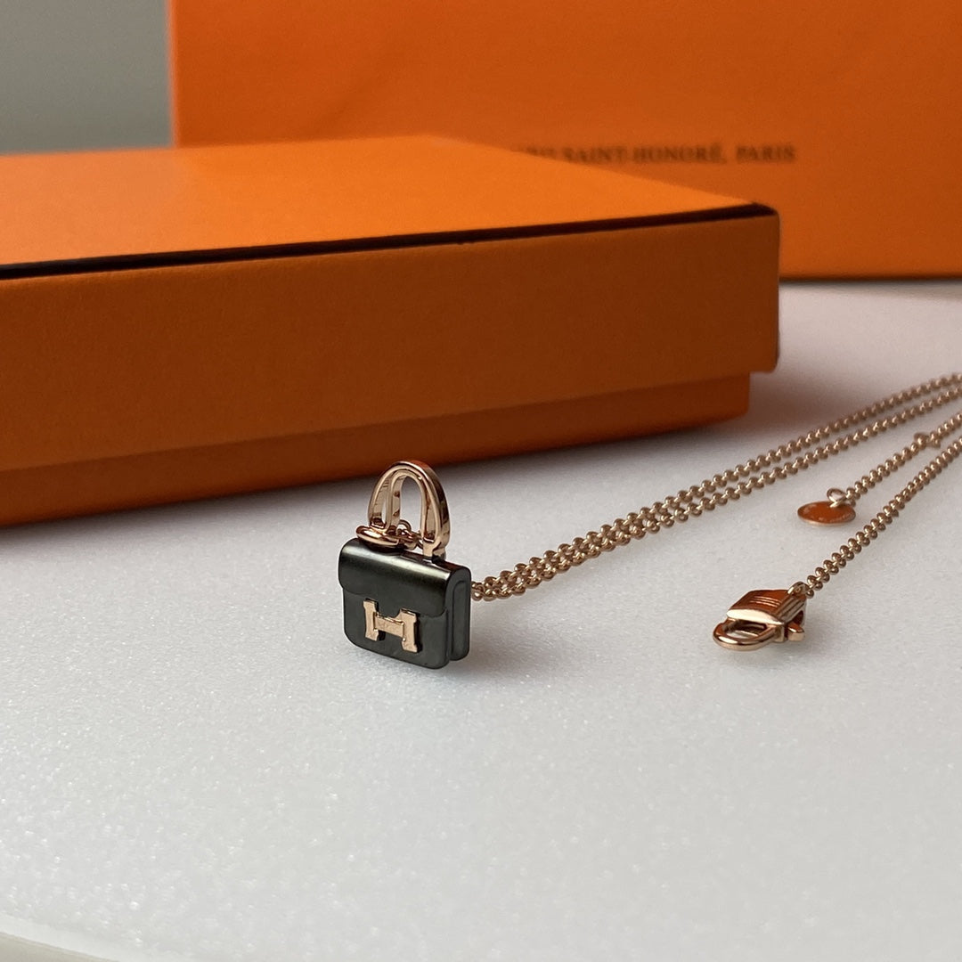 [Echo Fine ]CONSTANCE BLACK PEDANT PINK GOLD NECKLACE