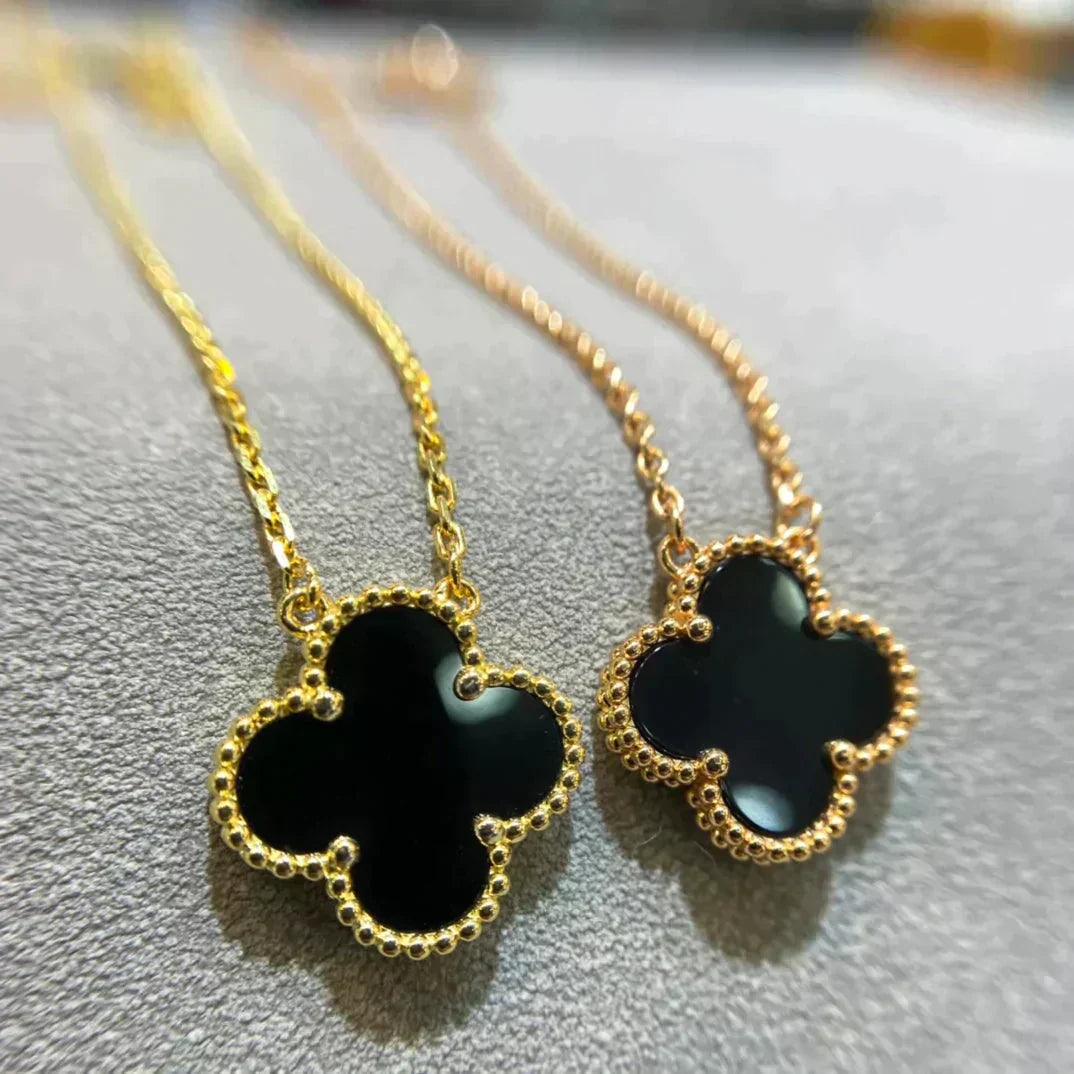 [Echo Fine ]CLOVER 15MM BLACK ONYX SINGLE FLOWER NECKLACE
