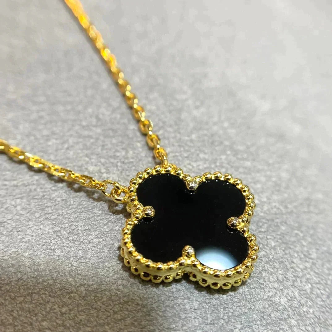 [Echo Fine ]CLOVER 15MM BLACK ONYX SINGLE FLOWER NECKLACE