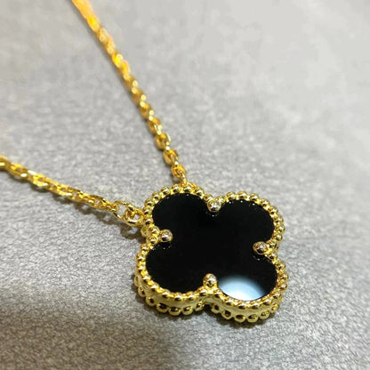 [Echo Fine ]CLOVER 15MM BLACK ONYX SINGLE FLOWER NECKLACE
