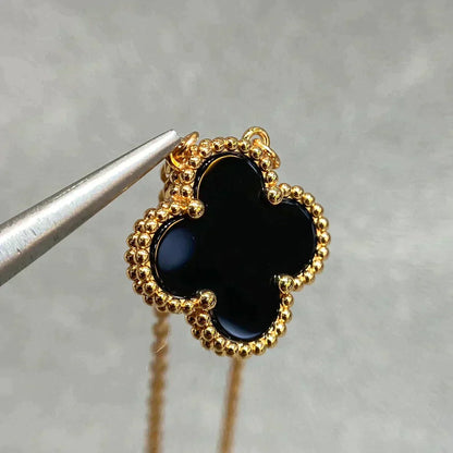 [Echo Fine ]CLOVER 15MM BLACK ONYX SINGLE FLOWER NECKLACE