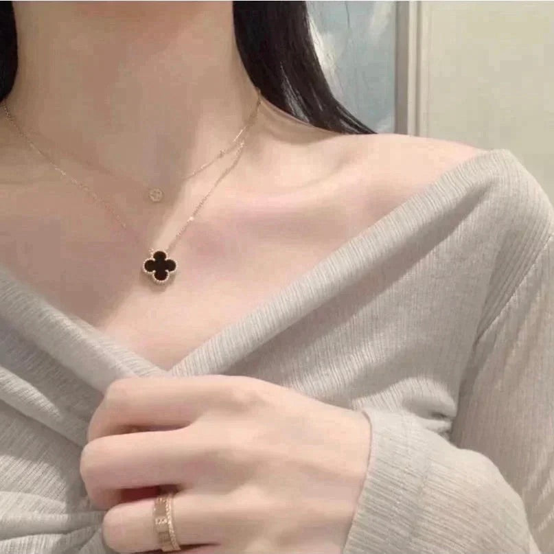 [Echo Fine ]CLOVER 15MM BLACK ONYX SINGLE FLOWER NECKLACE